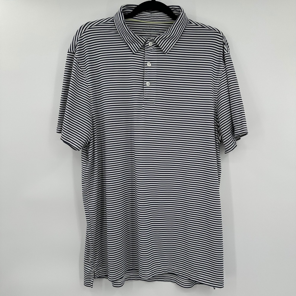 Men's J Crew Striped Performance Polo Shirt Black and White Activewear Size XL‎